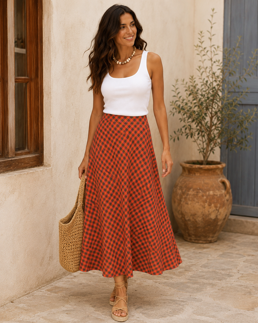 FALDA VICHY- NARANJA