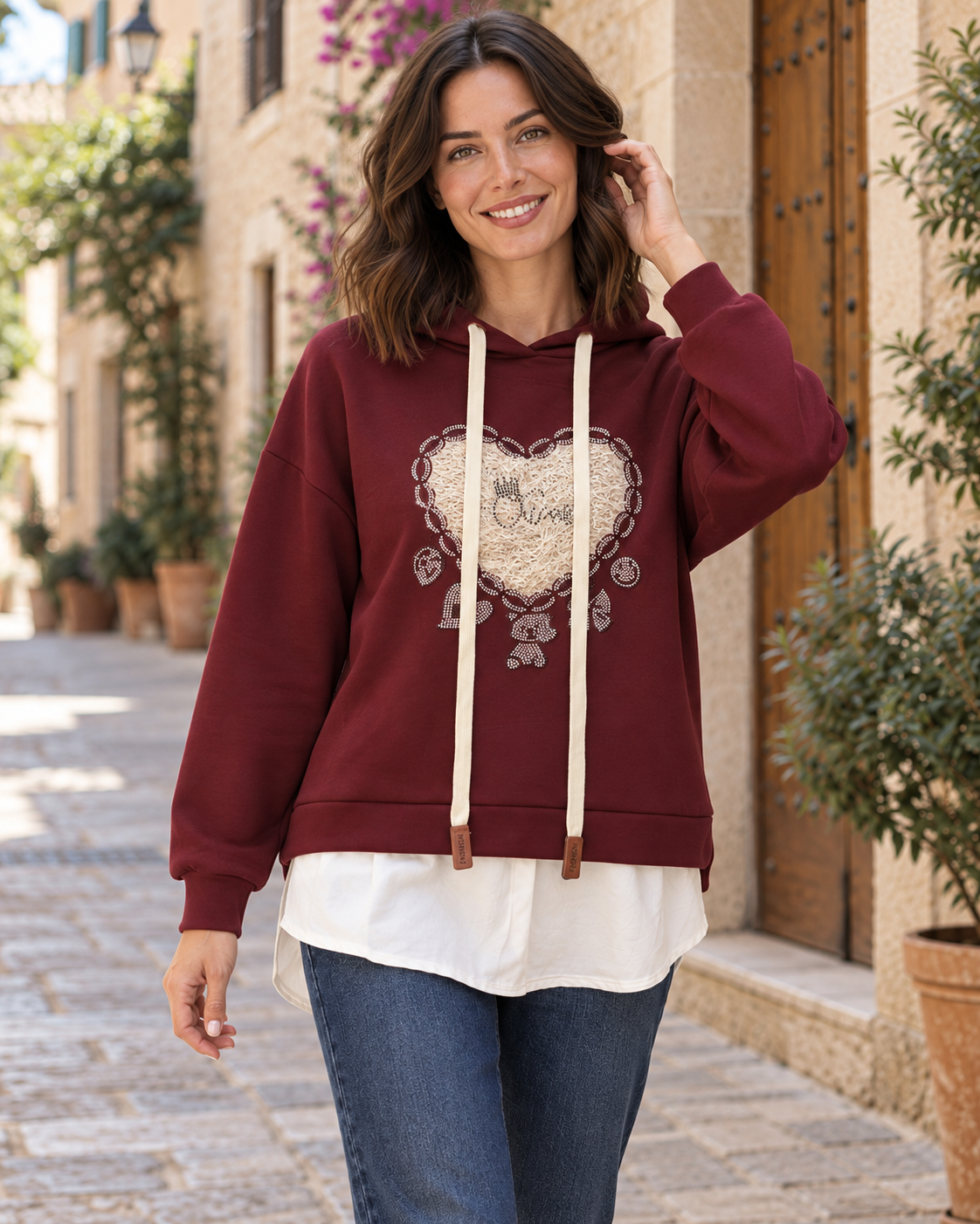 SUDADERA CORAZÓN- GRANATE