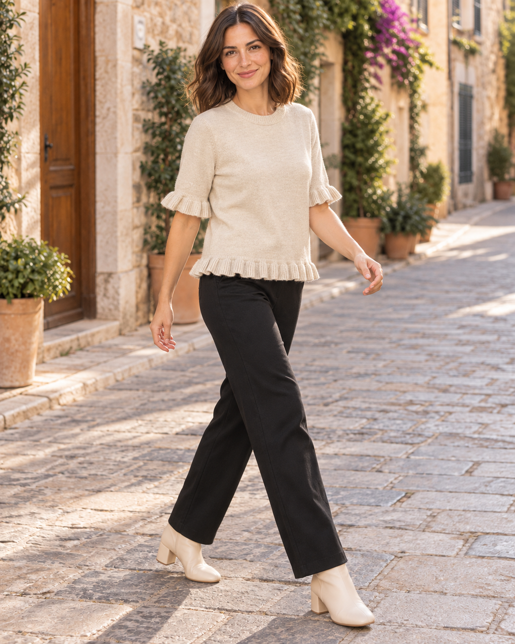 JERSEY VOLANTITO EN LA MANGA-BEIGE