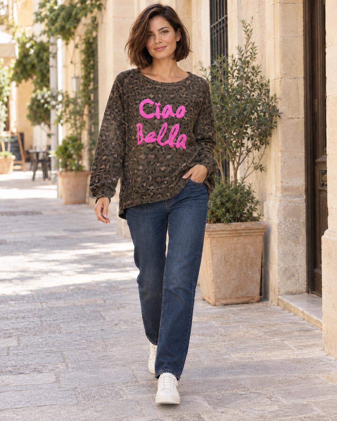 SUDADERA ANIMAL PRINT CIAO BELLA-OSCURA