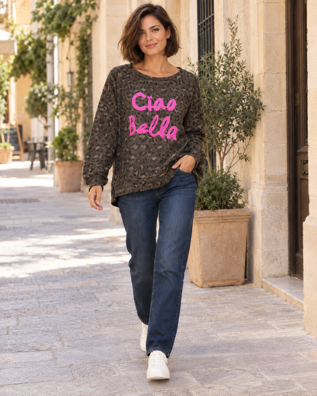 SUDADERA ANIMAL PRINT CIAO BELLA-OSCURA