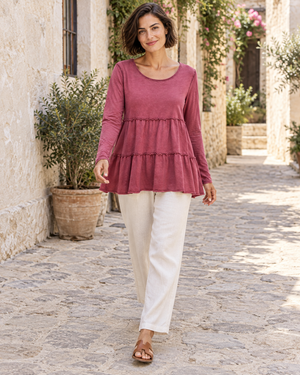 CAMISETA ALGODÓN FRANJAS- ROSADO