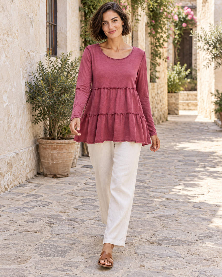 CAMISETA ALGODÓN FRANJAS- ROSADO