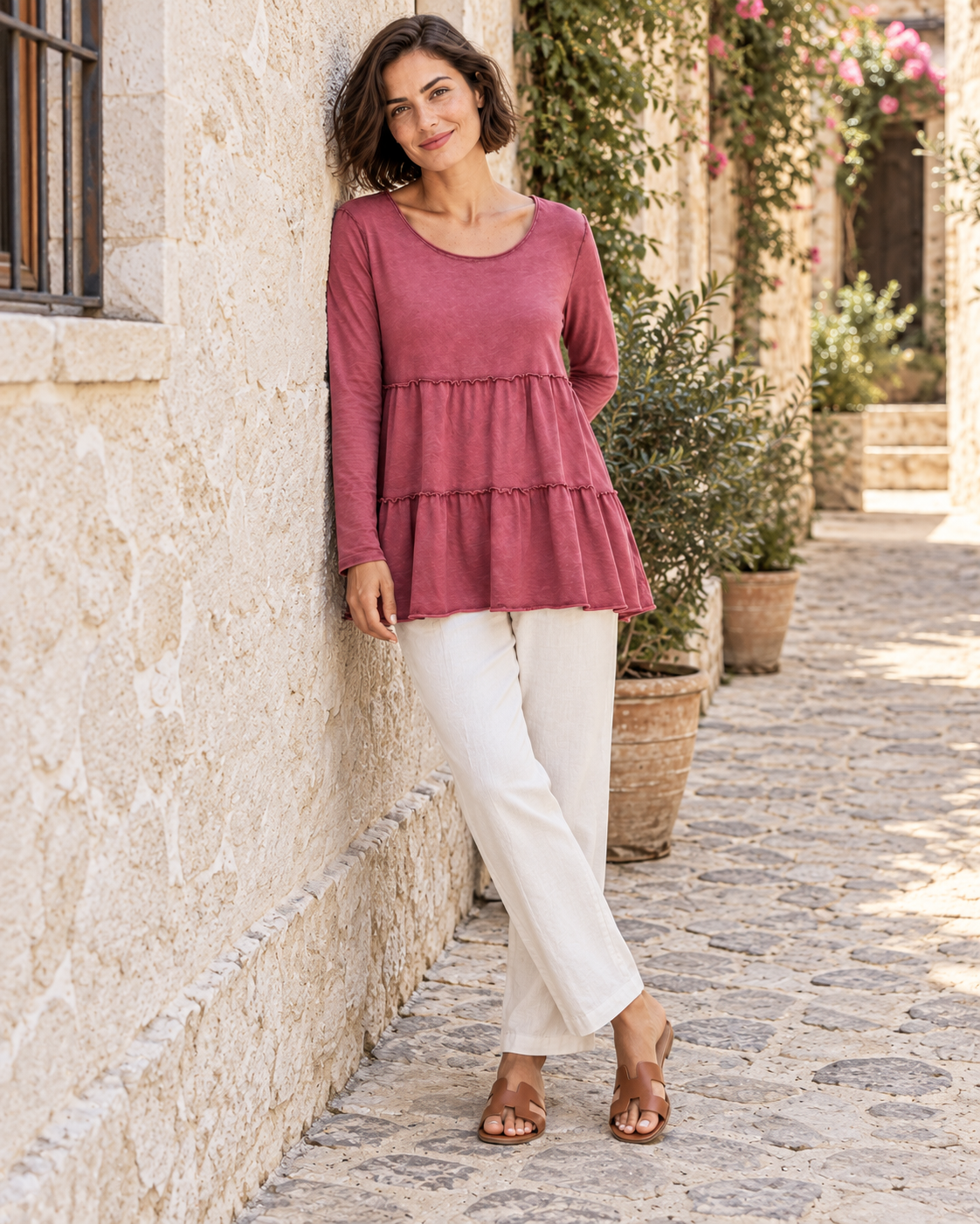 CAMISETA ALGODÓN FRANJAS- ROSADO