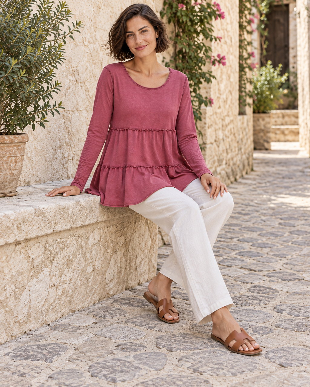 CAMISETA ALGODÓN FRANJAS- ROSADO