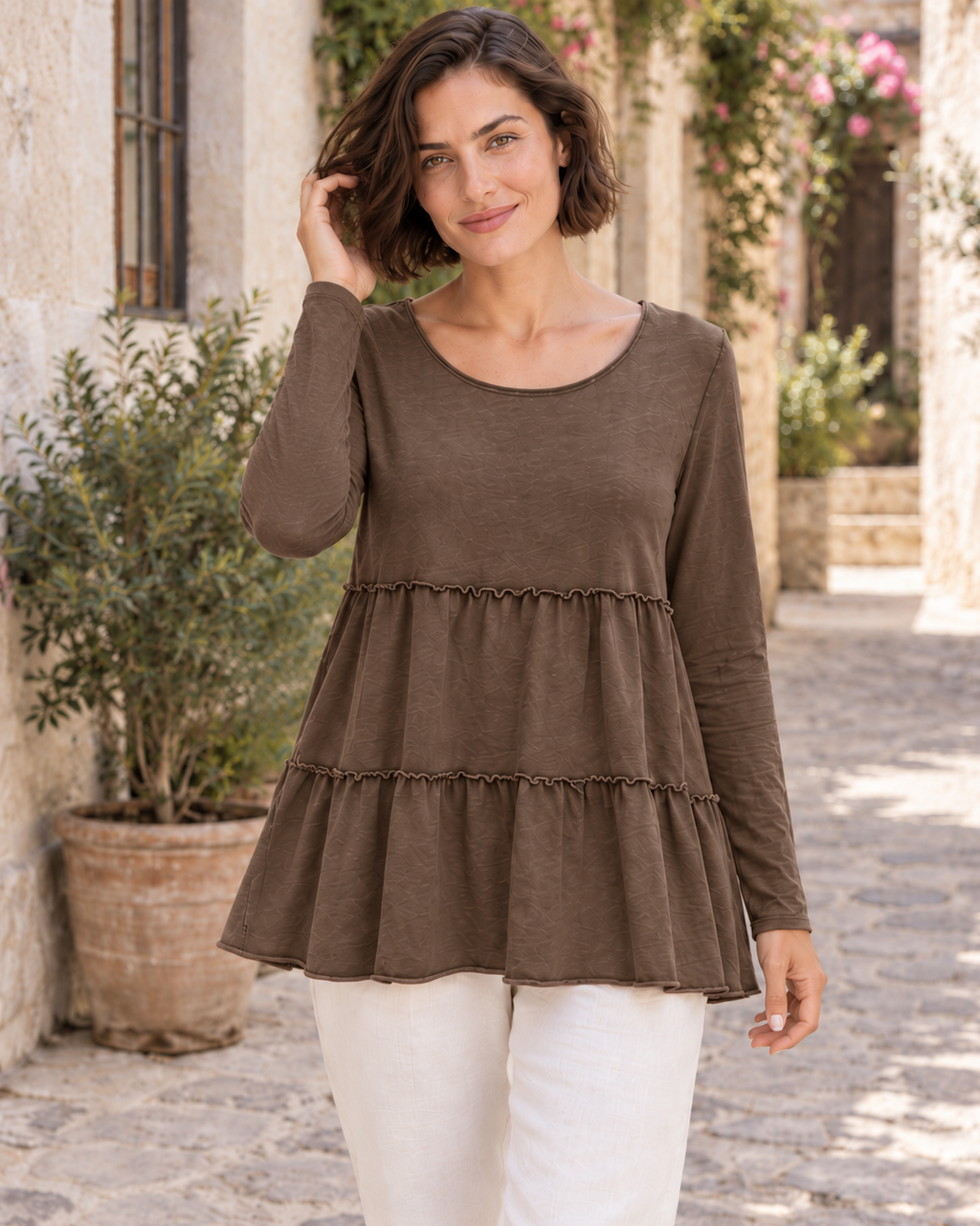 CAMISETA ALGODÓN FRANJAS- MARRÓN