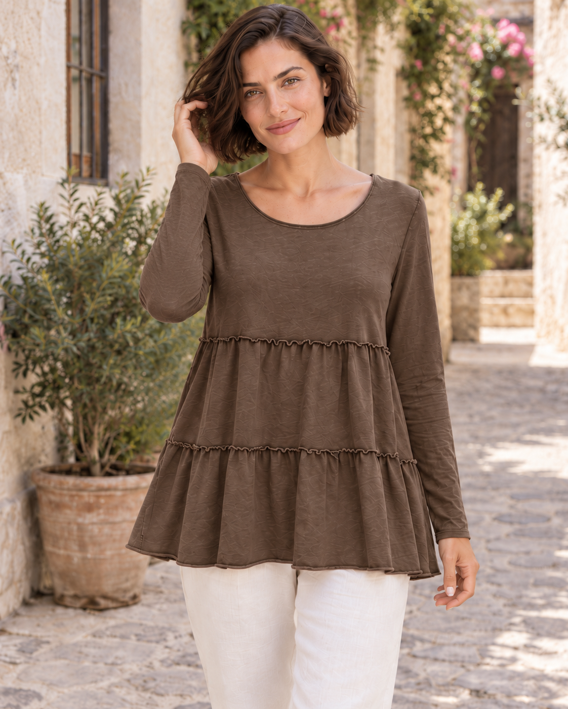 CAMISETA ALGODÓN FRANJAS- MARRÓN