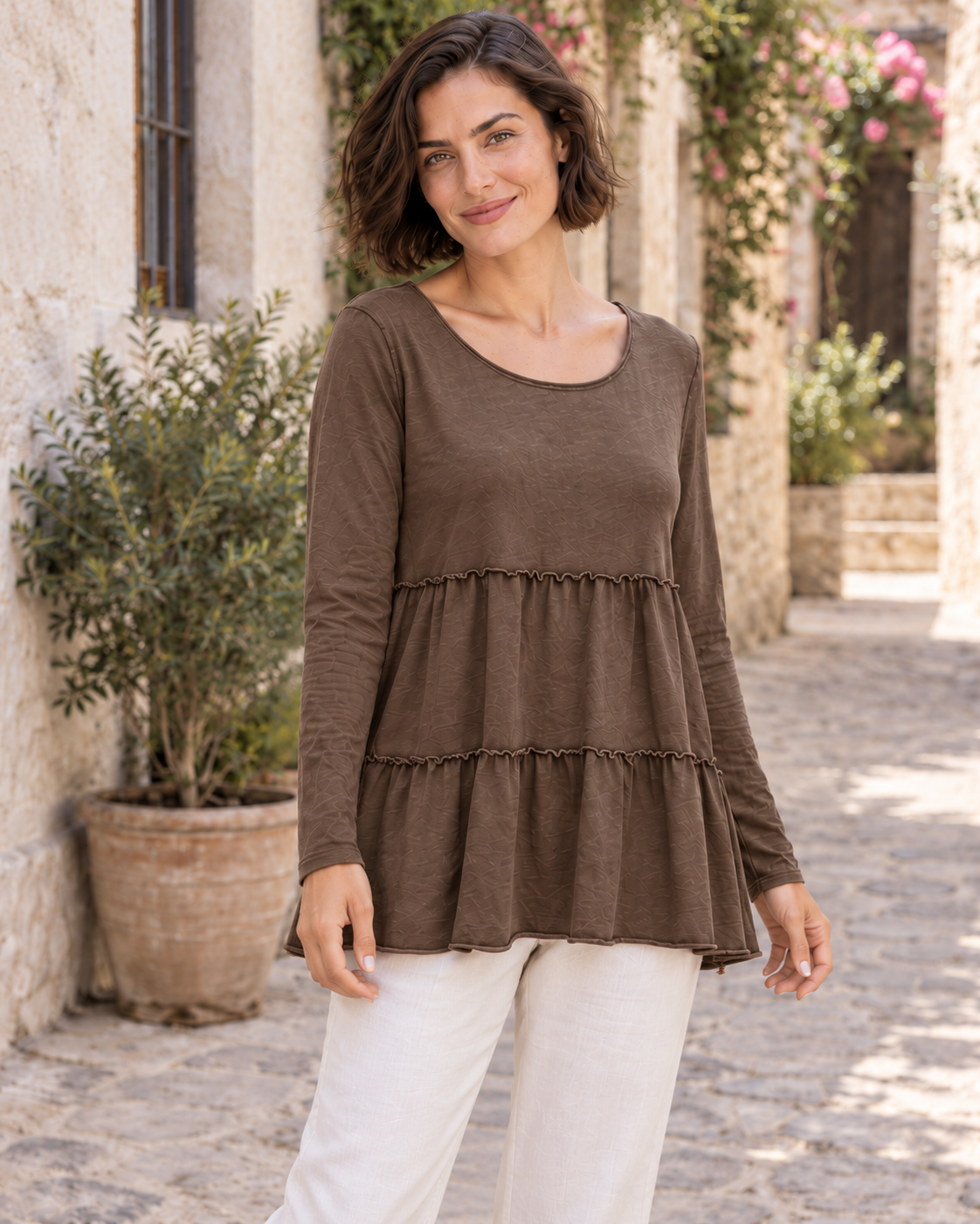 CAMISETA ALGODÓN FRANJAS- MARRÓN