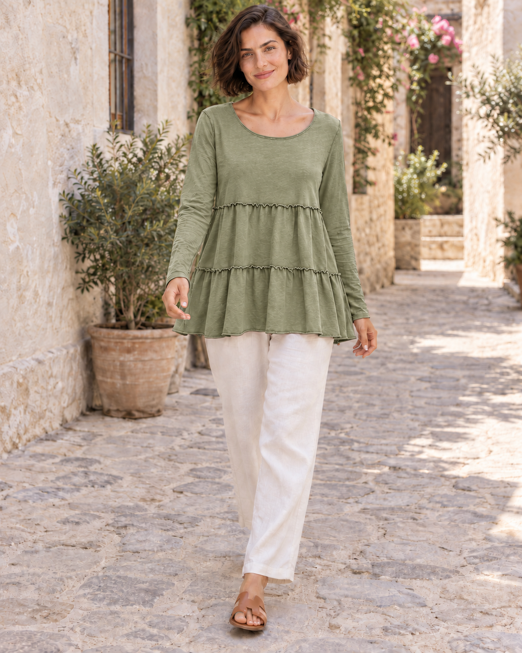 CAMISETA ALGODÓN FRANJAS- KHAKI