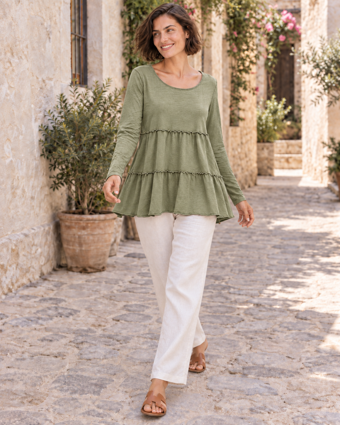 CAMISETA ALGODÓN FRANJAS- KHAKI