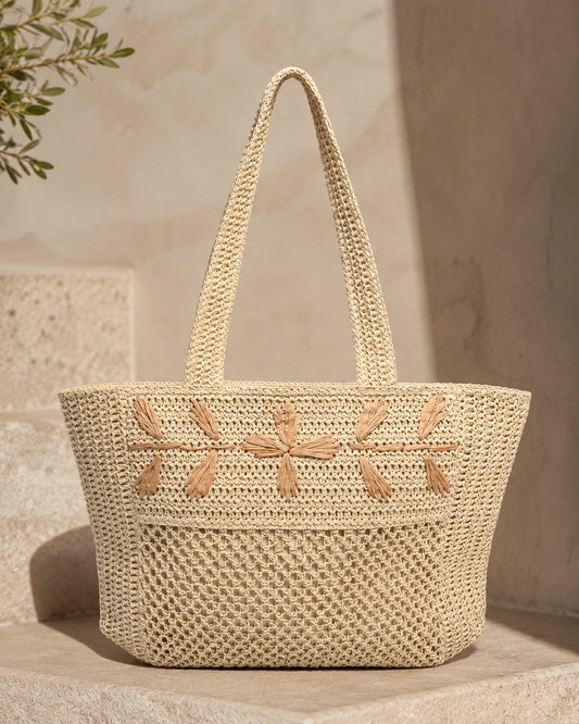 BOLSO SHOPPER RAFIA NATURAL BORDADO FLORAL