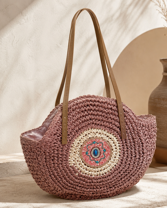 BOLSO CAPAZO TRENZADO BUG CON DETALLE JOYA
