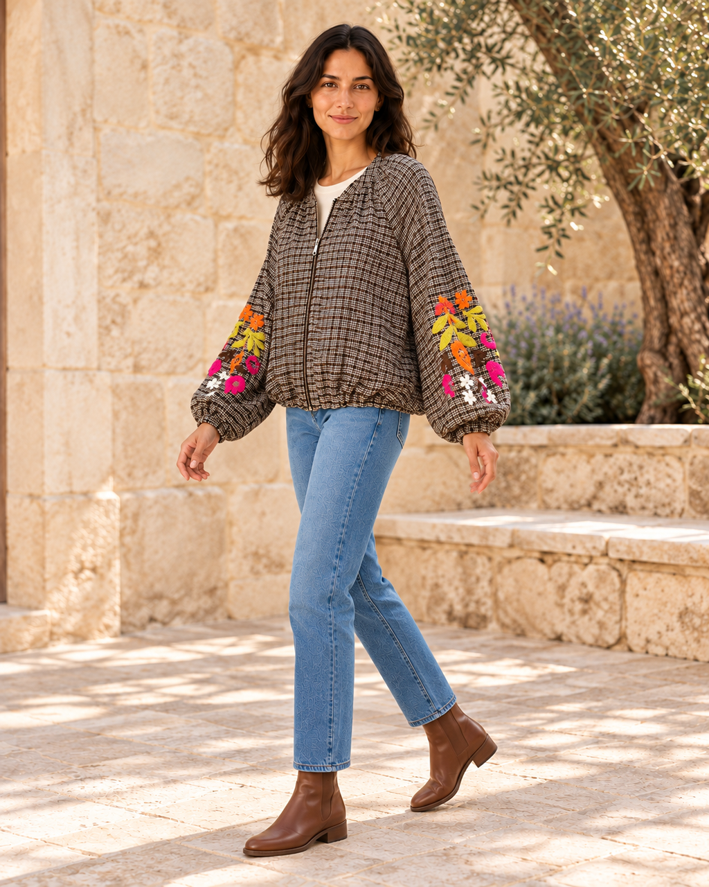 CHAQUETA FLOWERS CUADROS PQ-NEGRO