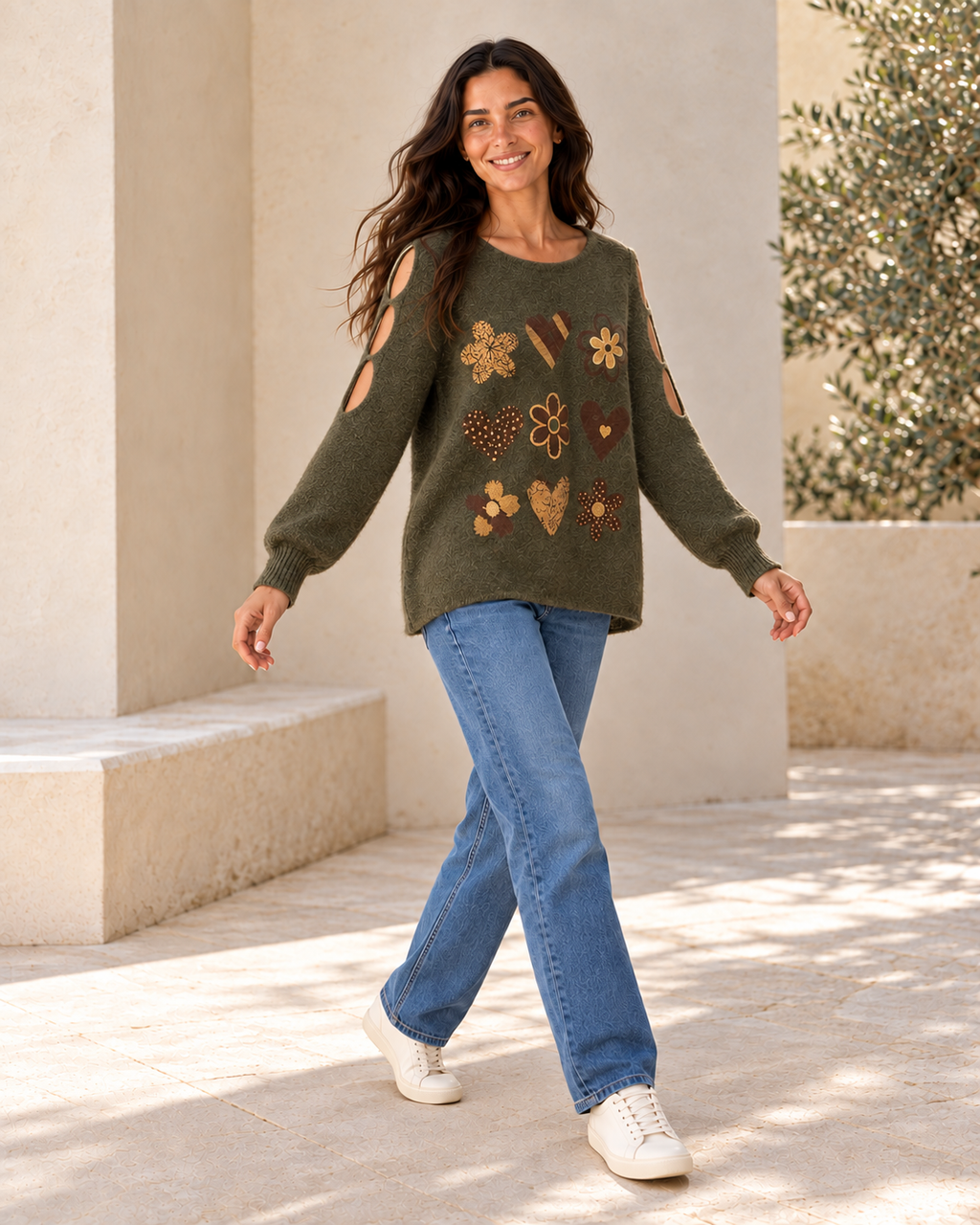 JERSEY LOVE FLOWERS-KHAKI