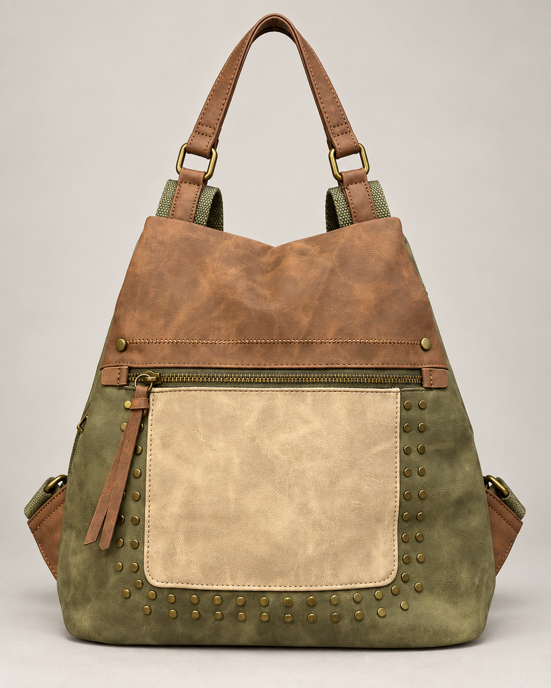 MOCHILA POLIPIEL TACHUELAS- KHAKI