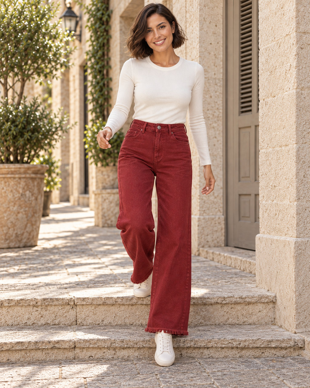 PANTALÓN VIVID DESFLECADO-GRANATE