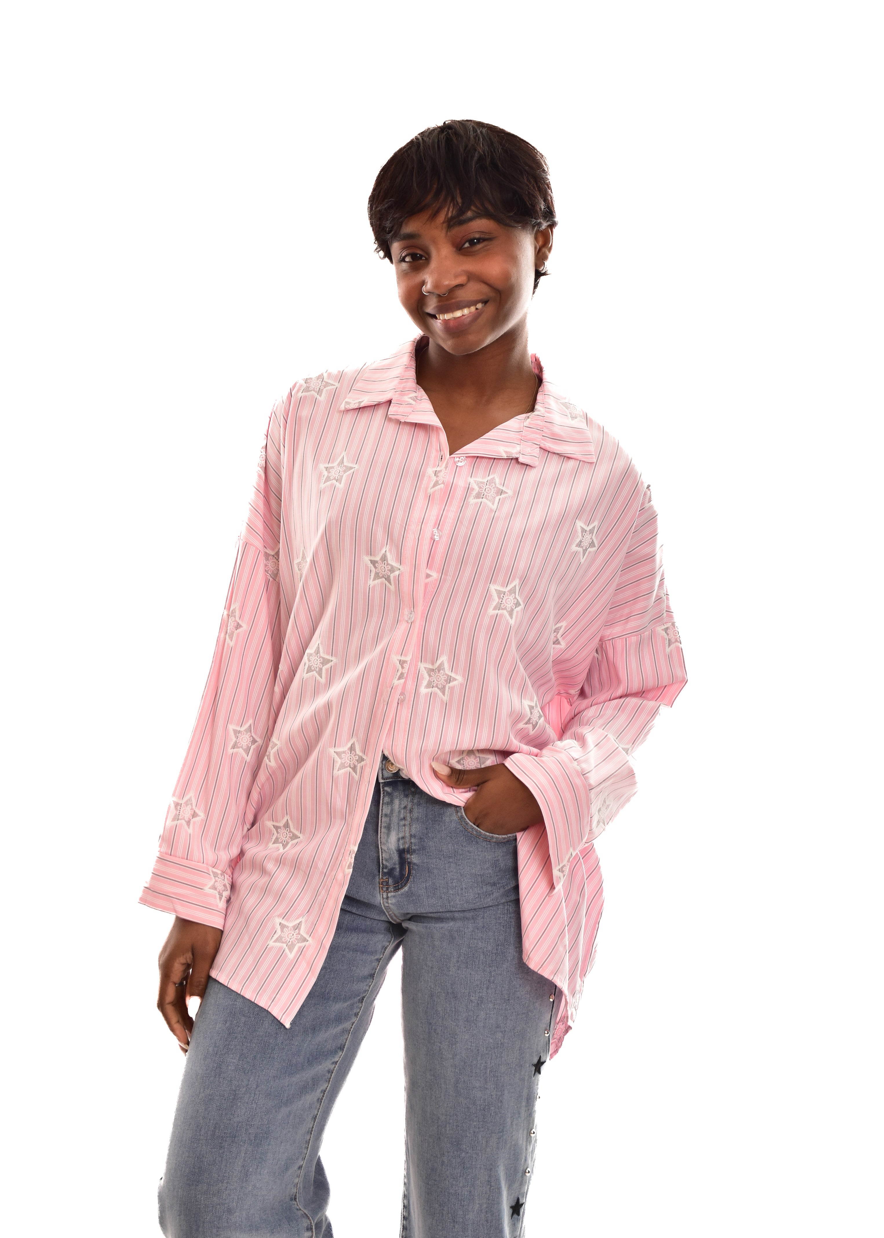 BLUSA ROSA ESTRELLAS