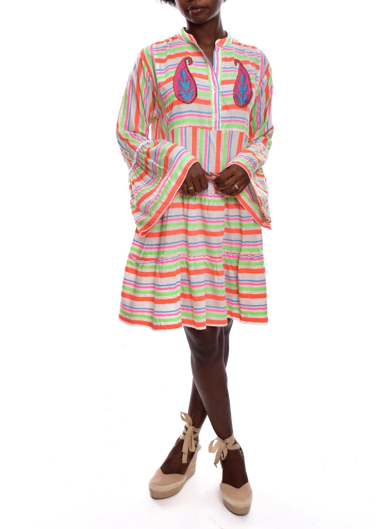 VESTIDO MULTI  FRANJAS-NARANJA