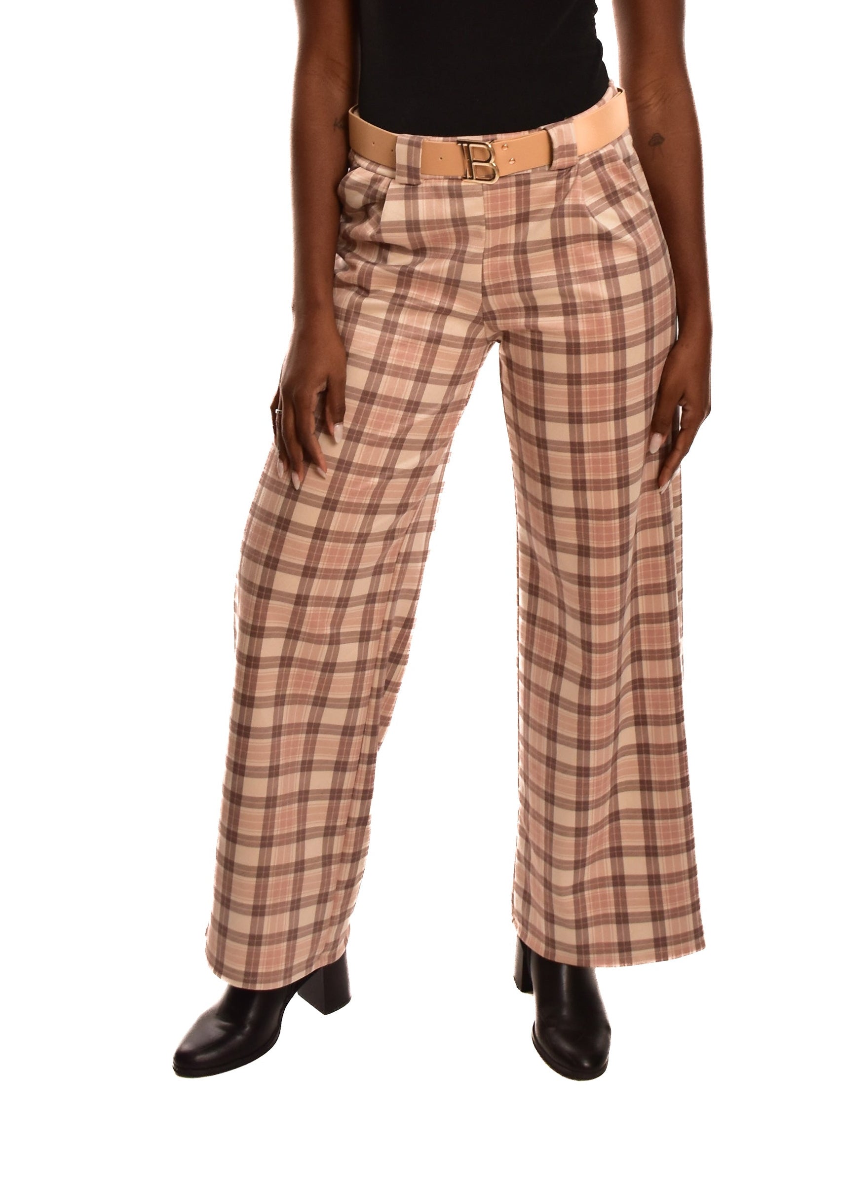 PANTALÓN B CUADROS- BEIGE
