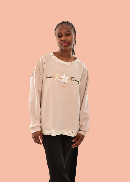 SUDADERA BEAUTIFUL THINGS-BEIGE