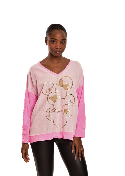 CAMISETA FASHION-ROSA