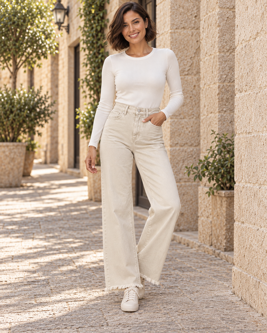 PANTALÓN VIVID DESFLECADO-BEIGE