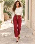 PANTALÓN RAYAS CINTURÓN- GRANATE