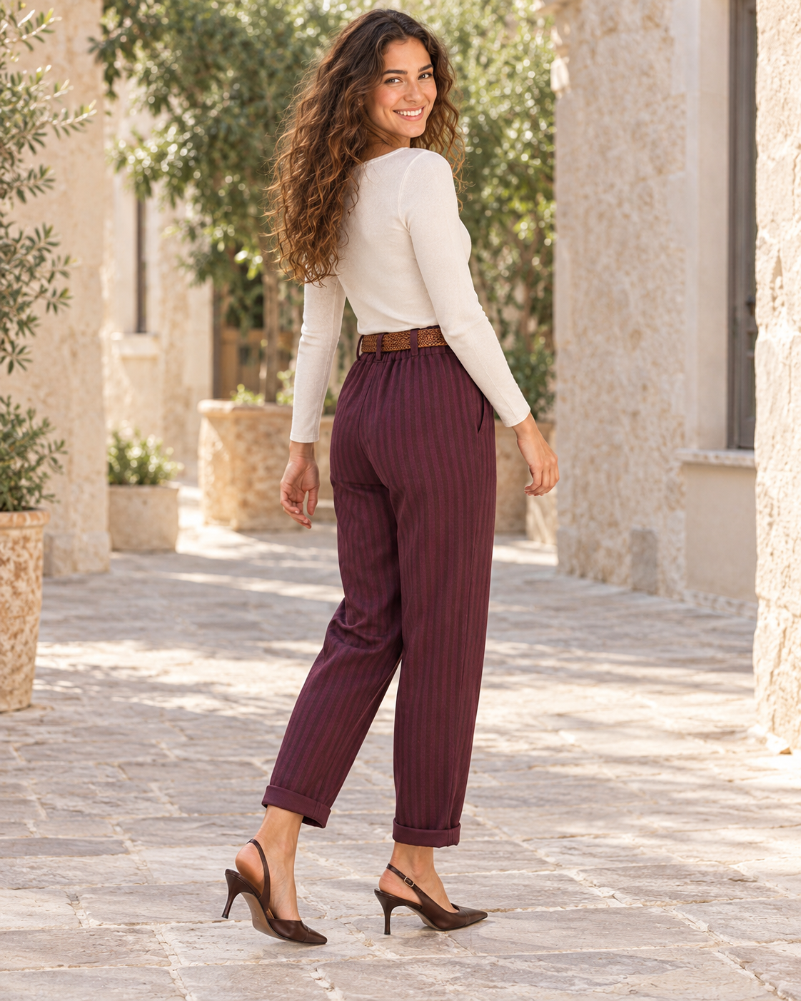 PANTALÓN RAYAS CINTURÓN-BUGANVILLA