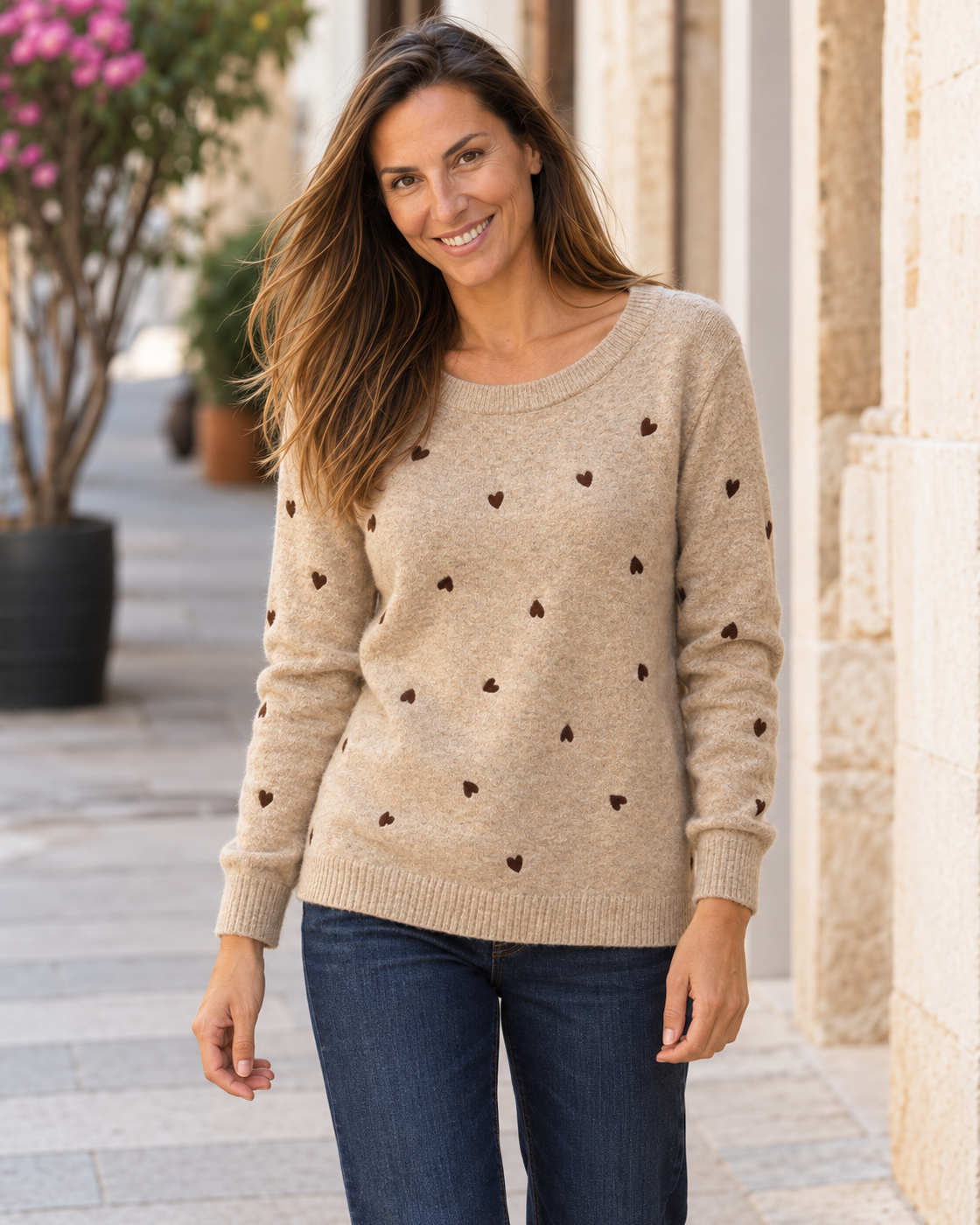 JERSEY  CORAZONES-BEIGE