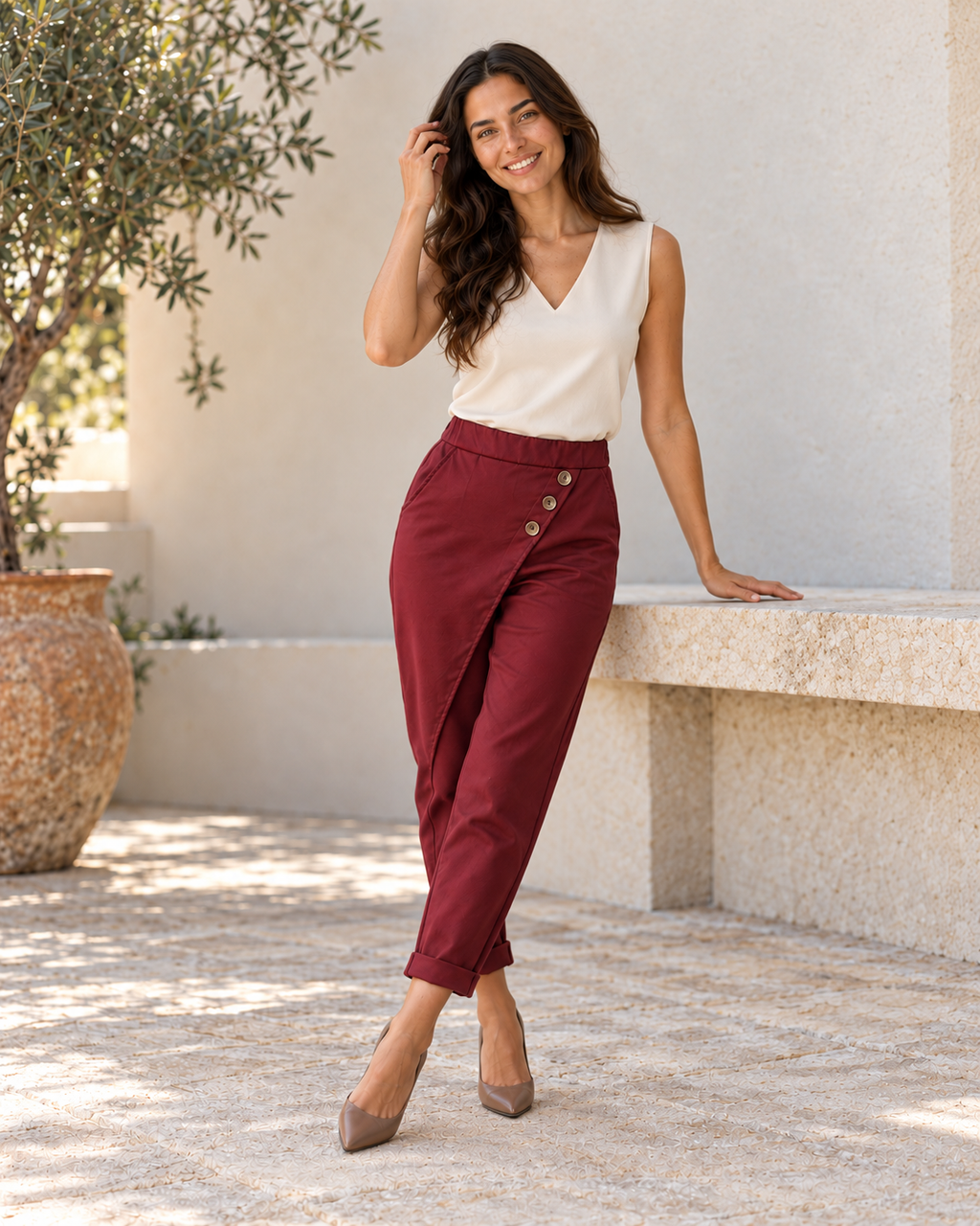 PANTALÓN 3 BOTONES- GRANATE