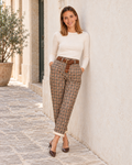 PANTALÓN CUADROS CINTURÓN-TOSTADO